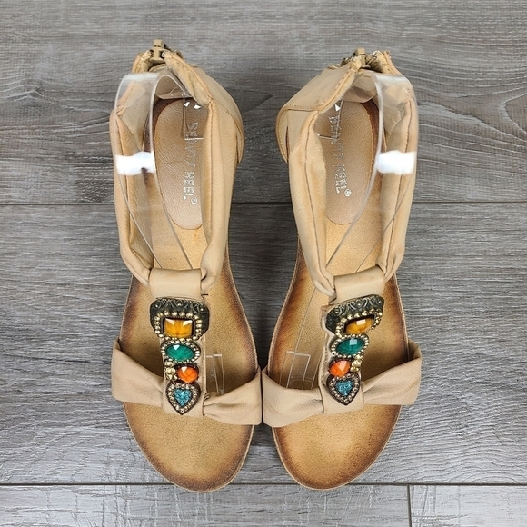 Tan Women's Casual Wedge Bohemian Jeweled Sandals Size 7.5 - Picture 5 of 17